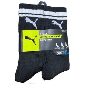 PUMA Mens Socks 6 Pack Pairs Ultimate Training Crew Black White Cool Cell 6-12